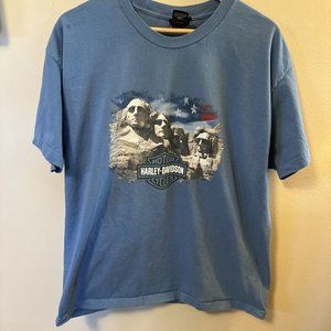 Harley Davidson Motorcycles Shirt - Rapid City SD - Size XL - Blue - Mt Rushmore